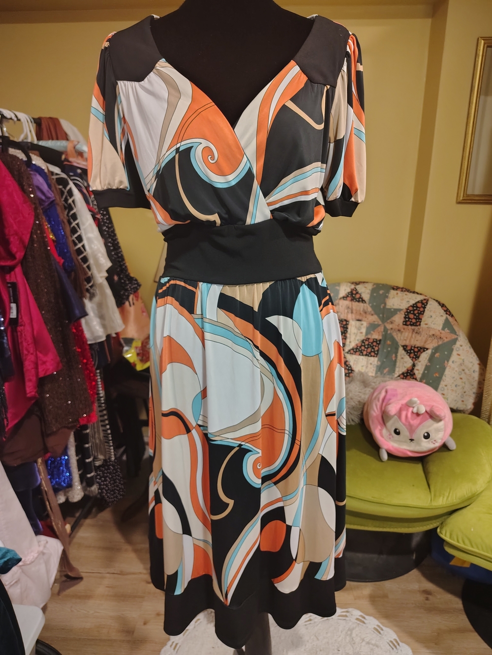 Rabbit Rabbit Rabbit Multicolor Swirl Midi Skirt Dress